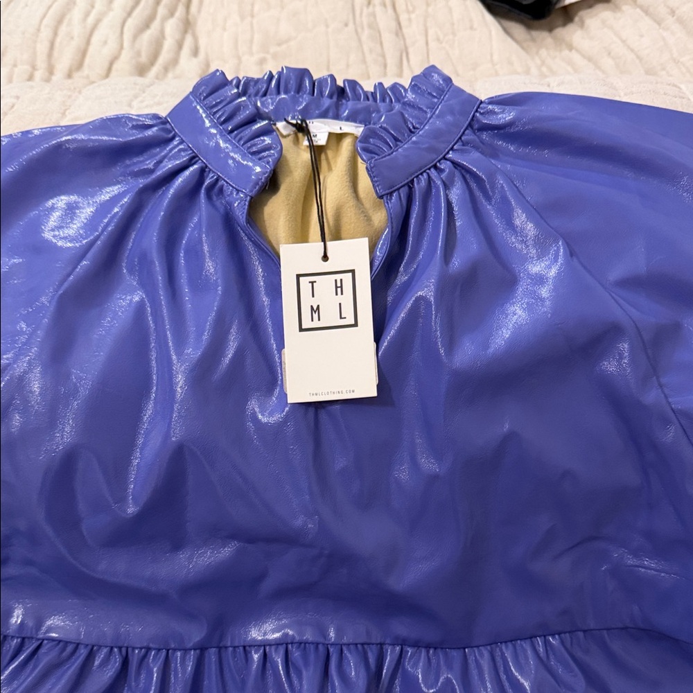 THML Glossy Periwinkle Faux Leather Medium Top.